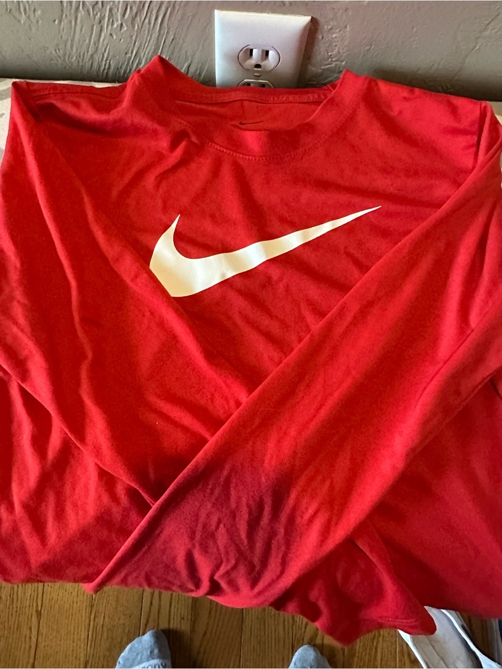 Nike Red Long Sleeve Shirt with White Swoosh